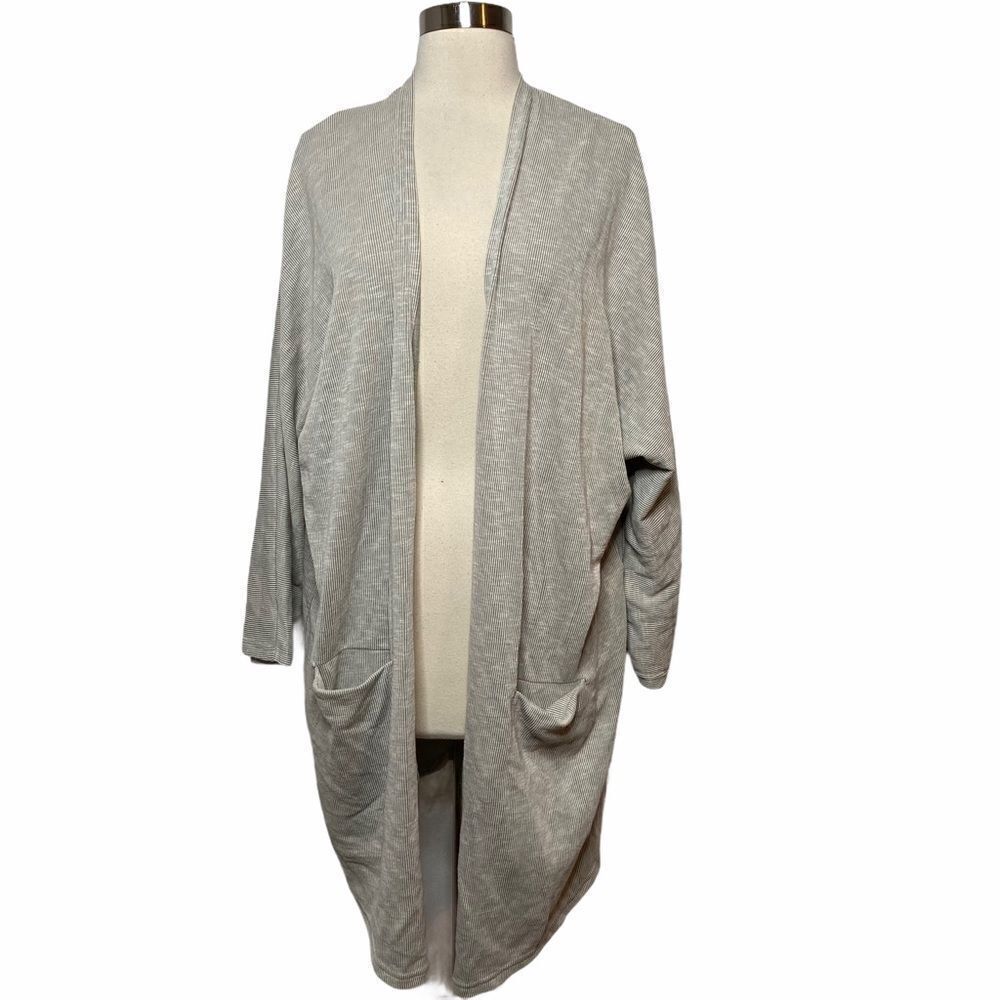 Donni. Womens Ribbed Sweater Cardigan One Size Gray Pockets Long Sleeve
